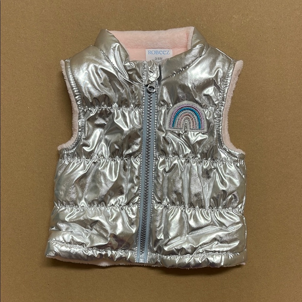 Robeez Silver Kids Puffer Vest with Rainbow Patch